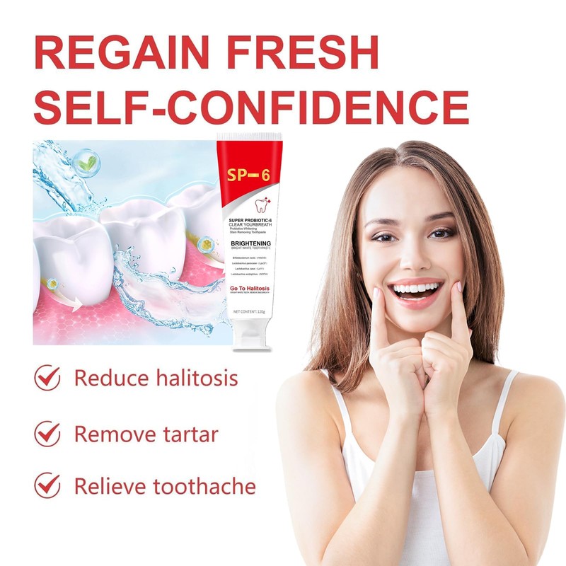 SP-6 Probiotics Bright White Toothpaste, Whitening Toothpaste, Deep Cleaning Oral