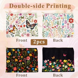 Aesthetic Floral Makeup Bag Small Flower Canvas Cosmestic Bag Wildflower Make Up Bag For Women Vintage Floral Cosmetic Bags With Zipper Retro Flower Pouch Travel Toiletry Organizer Bag