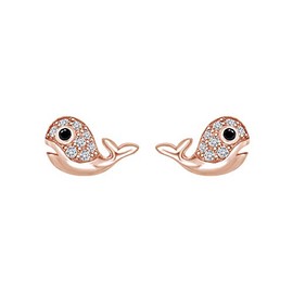 Round Black & White Cubic Zirconia Baby Whale Stud Earrings 14k Rose Gold Over Sterling Silver