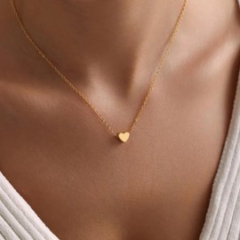 Dainty Gold Heart Necklace for Women Love Charm Heart Pendant 18k gold-plated Stainless Steel Adjustable Choker Chain Cute Necklace Gold Jewelry for Women