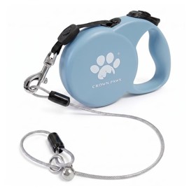 CROWN PAWS Chew Proof Retractable Dog Leash for Medium Dogs up to 44lbs, 16ft Heavy Duty Dog Lead with Anti-Chewing Steel Wire Rope, Tangle-Free, One-Hand Brake & Lock, Blue M