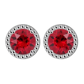 TISHAVI Garnet Color Crystal Stud Earrings, Silver Red Stone Earrings, Crystal Stud Earrings For Women Sterling Silver, Christmas Gifts For Women