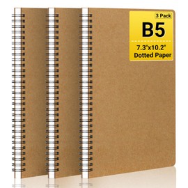 EUSOAR Dotted Journal, B5 3Pack 7.3"x10.2" 120 Pages Thick Paper Dot Grid Spiral Notebook, Journaling Notebooks for Women Men Sketching Math Drawing College Office Note Taking Writing-Kraft