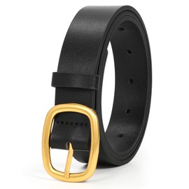 JASGOOD Women's Leather Belts for Jeans Pants Fashion Ladies Leather Belts with Gold/Silver Buckle, Black, S
