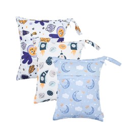 ALVABABY 3 Cloth Diaper Wet Dry Bags Waterproof Reusable with Two Zippered Pockets Travel Beach Pool Daycare Soiled Baby Items Yoga Gym Bag for Swimsuits or Wet Clothes Small Medium Large 3L-ZM28