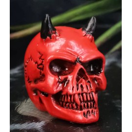 Hell Bent Pit Lord Horned Crimson Blood Red Demon Vampire Mini Skull Figurine