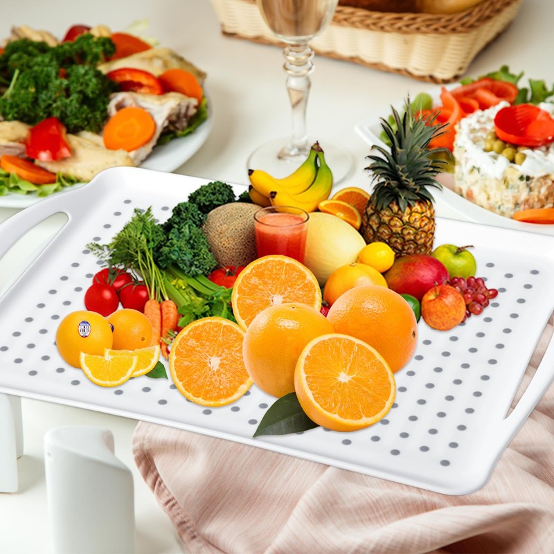 2 Pcs Large Rectangular Non Slip Serving Tray with Handles,