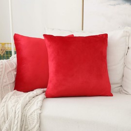 Home Brilliant Red Throw Pillow Covers Modern Accent Velvet Pillow Covers for Couch Bed Room Wedding Party, Set of 2 (45x45cm, 18x18 inches), Ruby Red
