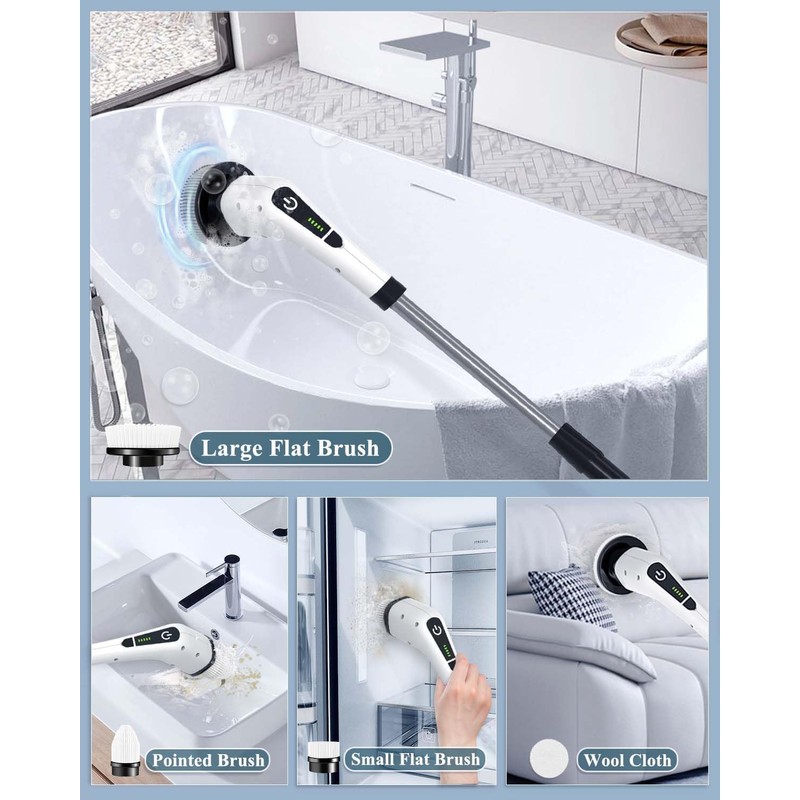 Electric Spin Scrubber for Cleaning Bathroom: Cordless Power Shower Scrubber