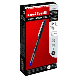 uni-ball Vision Needle Rollerball Pens Fine Point Micro Tip, 0.5mm, Blue, 12 Pack