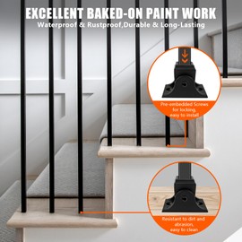 DEVALLEY Iron Balusters Swivel Shoes,0°-180° Rotation Aluminum Alloy Staircases Shoes for 5/8 Inch Round Interior Balusters,Wrought Iron Spindle Shoes with Screws,Satin Black - Set of 30