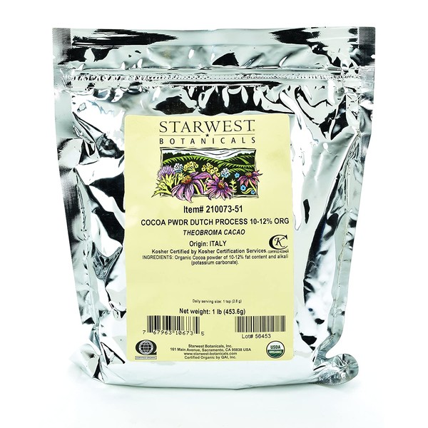 Starwest Botanicals Organic Dutch Process 10-12% Cocoa Powder, 1 Pound