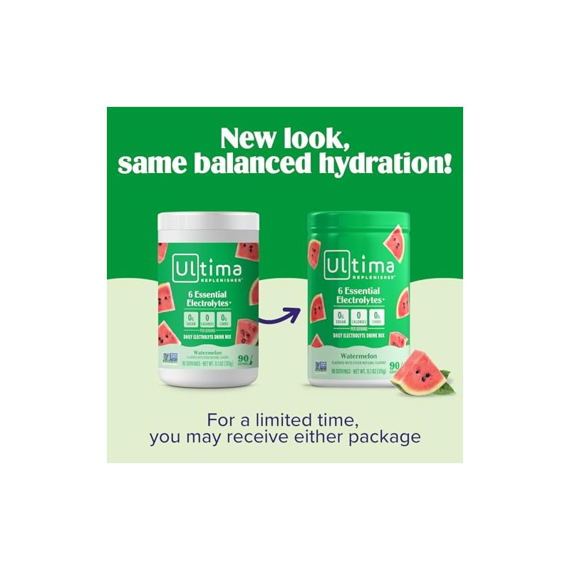 Ultima Replenisher Daily Electrolyte Drink Mix Sandía Porciones Hidratación Polvo
