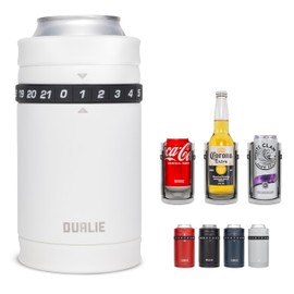 DUALIE Tracker Drink Cooler - Game Score Counter and 3 in 1 Insulated Can Cooler - Universal Size for 12 oz Cans, Slim Cans, and Bottles - White