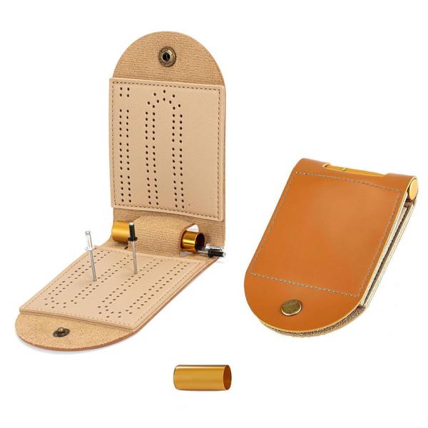 Portable Cribbage Board Game Set, Foldable Leather Travel Cribbage Games