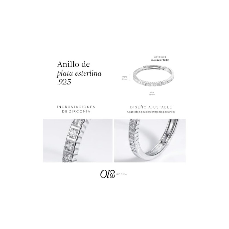 OLEA Anillo Ajustable de Promesa o Compromiso, Churumbela Plata 925