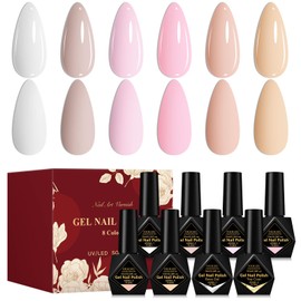 Four Lily Gel Polish Nail Set 6 Colors Skin Tones Collection Nude Gel Nail Polish Pink White Neutral Soak off Uv/Led Nail Polish Manicure Diy Home Gift for Women Girls 8Pcs*10ML