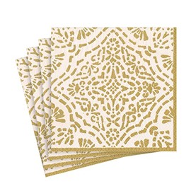 Caspari Annika Paper Luncheon Napkins in Ivory & Gold - 20 Per Package, 4 Packs