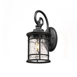 Emliviar Outdoor Lights for House, Outdoor Sconce Lights with Water Ripple Glass in Black Finish, XE229BWG-S BK