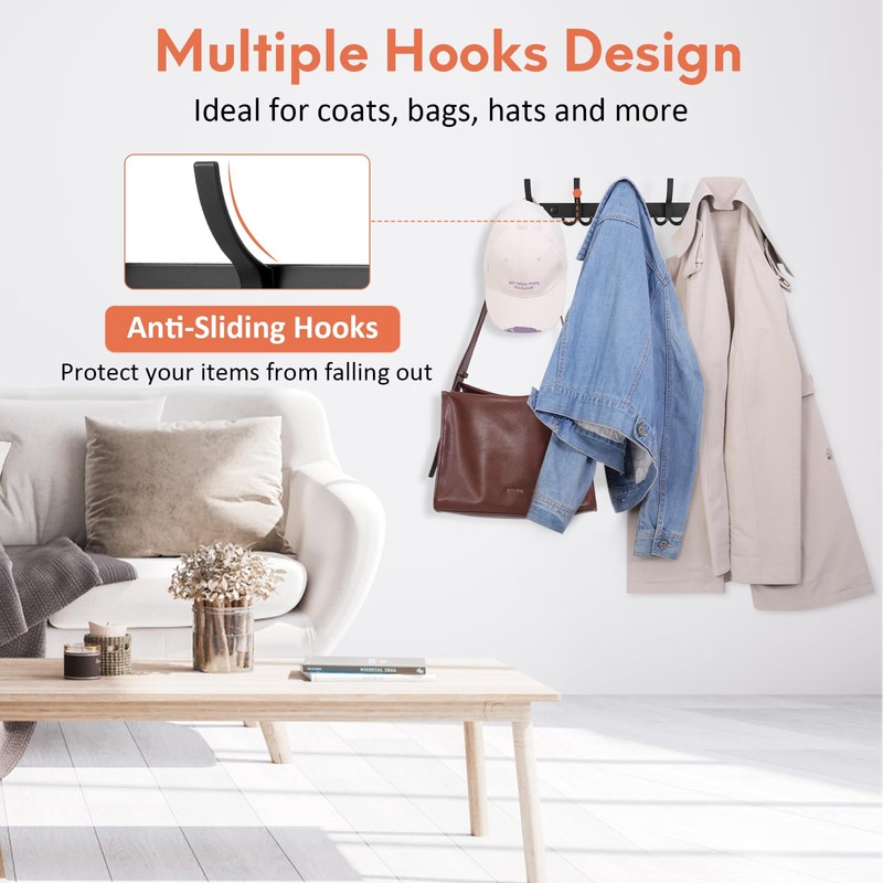 Optish Coat Rack Wall Mount, 2 Pack Coat Hooks Wall