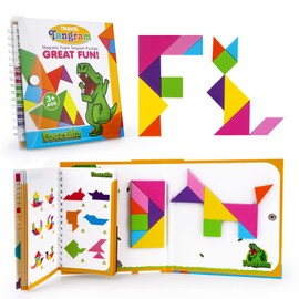 FOOZZILLA Magnetic Tangram Puzzle Set - 2 Sets of Magnetic Pattern Blocks for Road Trip Games and Educational Jigsaw Challenges - Brain-Teasing Fun for Kids and Adults with 368 Solutions