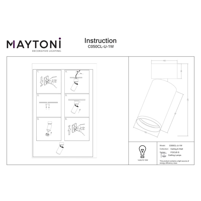 Maytoni Modern Ceiling Spotlight Focus S 1x GU10 Excl. White