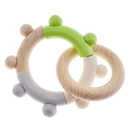 Hess Wooden Toy 11138 - Wooden Grasping Toy, Circular Motor Skills Rattle with Movable Parts and Ring, Nature Series in Apple Green, for Babies from 6 Months, for Gripping and Fine Motor Skills