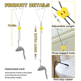 2 Packs Door Hanging Cat Toy, Indoor Hanging Door Cat Toy Mouse, Cat Chasing Exercise Entertain Toy, Cat Interactive Toy Mice, Kitten Toys for Indoor Cats Self Playing, Cat Enrichment Boredom Toy