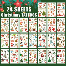Acevegue Christmas Tattoos for Kids, 24 Sheets Luminous Temporary Tattoos for Kids Christmas Advent Calendars Countdown Calendar, Christmas Stocking Fillers Eve Box Party Games Toys Xmas Decorations