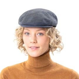 LIERYS Men's Leather Flat Cap - Lined Peaked Cap Sizes 55-61 cm - Men's Hat with Peak - Flat Cap Autumn/Winter, black