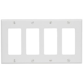 Leviton 4-Gang Decora/GFCI Device Decora Wallplate, Standard Size, Thermoset, Device Mount, 80412-W, White