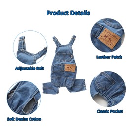 MuYaoPet Dog Denim Jumpsuit Costumes Cat Pet Jean Overalls Clothes For Yorkie Bulldog, Blue, Small