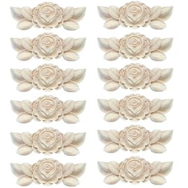 Unpainted Raw Wood Carved Flower Onlay Furniture Applique Decal Figurine Decorative Flower Decal for Cabinet Window Door (12)