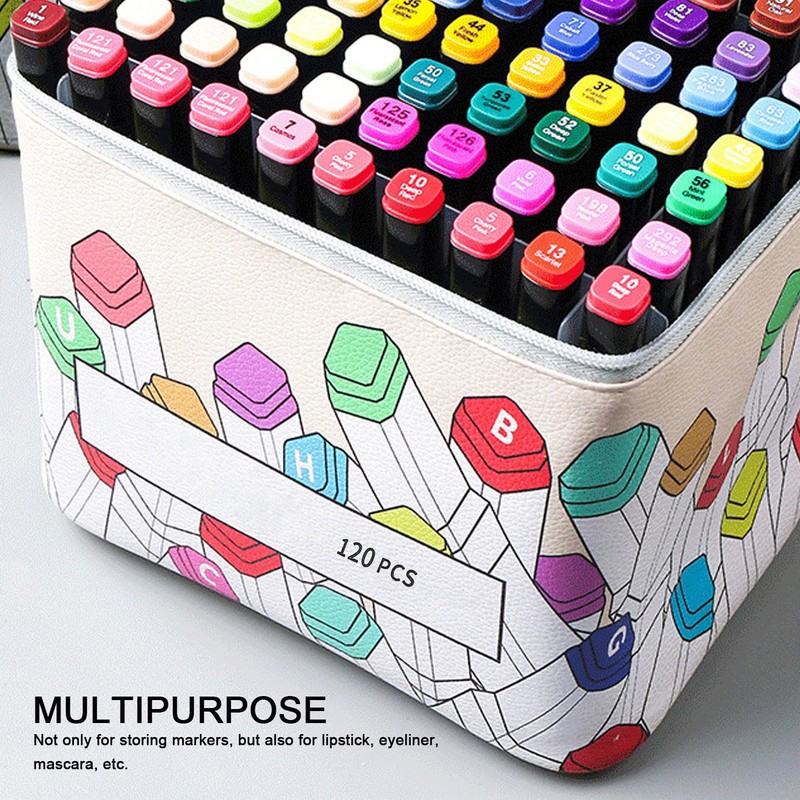 Marker Case Holder, 120 Slots PU Leather Marker Case with