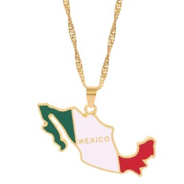 Askana Fashion Unisex Country Flag Map Gold Pendant Necklace (Mexico)