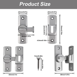 Pack of 2 Aluminium Alloy Door Latch Latch Door and Door Lock Interior for Bathroom, Bedroom, Sliding Door, Window Latch