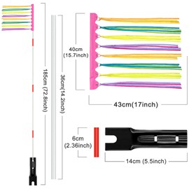 Bike Flag with Pole for Safety 6 Ft Pink Warning Flag Colored Ribbon Flag for Bicycle and Stroller, Adjustable Height Heavy Duty Fiberglass Poles and Safety flag with 8 Ribbons