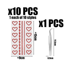 10 Sheets Of Rhinestone Stickers And 1 Piece Of Tweezers, Creative Decorative Stickers, Face Makeup Decoration Supplies, Shiny Face Stickers