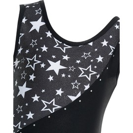 Gogokids Girls Three Piece Gymnastics Set with Shorts, Kids Sleeveless Gymnastics Leotard with Gems, Sparkling Girls Gymnastics Outfit, Sporty Dancewear for Children Aged 3-12 Years, black