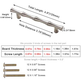 ESreake 6Pcs Bamboo Shape Solid Zinc Alloy Cabinet Knobs Handle pulls, Dresser Drawer Cabinet Cupboard Closet Door Pull Decorative Furniture Accessories Knobs (Length 4.9"/Hole Distance 3.8", Silver)