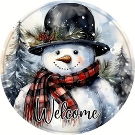 White Snowman Welcome Metal Sign Vintage Decorative Wall Art (8x8/20cm*20cm) Wall Decor Room Decor Home Decor Merry Christmas And Happy New Year