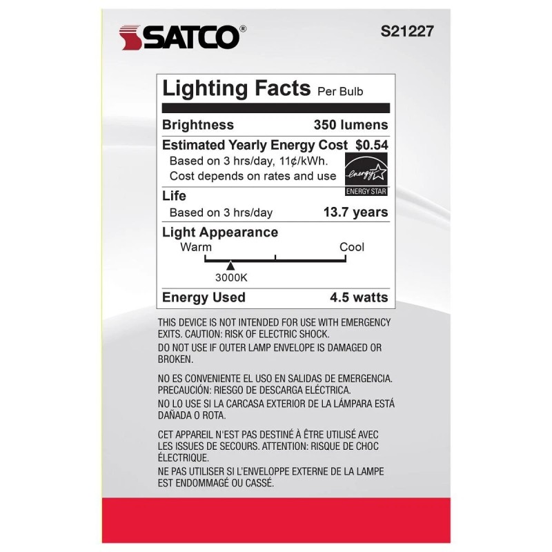 Satco S21227 - 4.5 Watt G25 LED; Clear; Medium base;