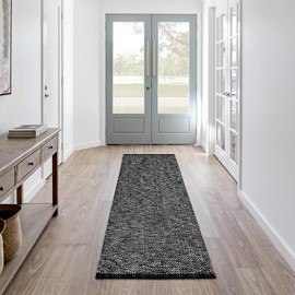 LEEVAN Washable Runner - 2'x5', Black Hallway Runner, Hand-Woven Reversible Entryway Rug, Cotton Modern Bedroom & Bathroom Rug, Soft Laundry & Kitchen Sink Foyer