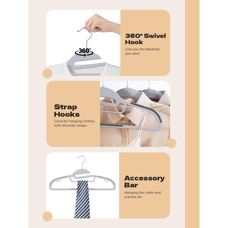 HOUSE DAY Heavy Duty Plastic Hangers 100 Pack, Grey Slim