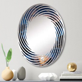 DesignQ Palms & Palm Trees wall mirror, Oval 0 mirror, Round blue bathroom mirror, Palms & Palm Trees vanity mirror Solitude By The Shore With Sapphire Palms printed mirror decor, oval mirror 20x30