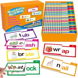 Lizihaowu 30 Read and Rhyme Flip Books, Word Family Build Book, Kindergarten Sight Word Flash Cards, Reading Flip Book Set for Kids