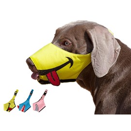 FOOTPET Dog Muzzle, Smiley Face Muzzle with Soft Breathable Air Mesh Nylon, Anti Biting Barking Chewing, Adjustable Dog Mouth Cover for Medium, Large Dogs (Yellow, M)
