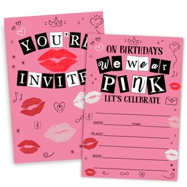 Doguiei On Birthday We Wear Pink Birthday Party Invitations, Pink Themed Party Invitations Card for Girls (30 Cards & 30 Envelopes)