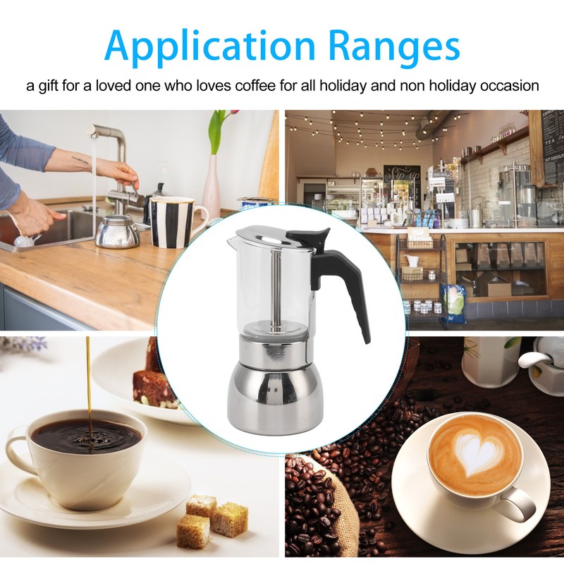 Glass Moka Pot Stainless Steel Heat Resistant Portable Classic Italian