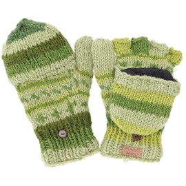 GURU SHOP Nepal Hand Knitted Gloves, Fold-Up Gloves, Wool Gloves, Men/Women, Green, Wool, Size: One Size, Lemon Green
